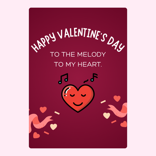 Valentine's Day card with heart and music, Happy Valentine's Day