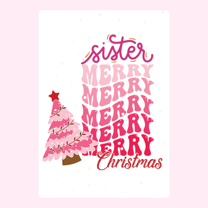 Merry Christmas sister card with pink tree