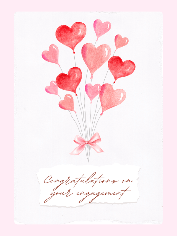 Engagement card with watercolor heart balloons