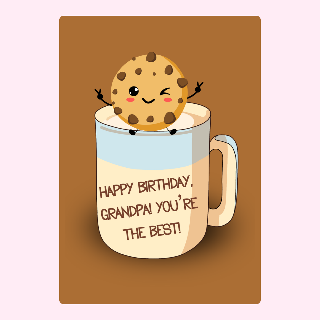 Happy Birthday Grandpa card with cookie and milk