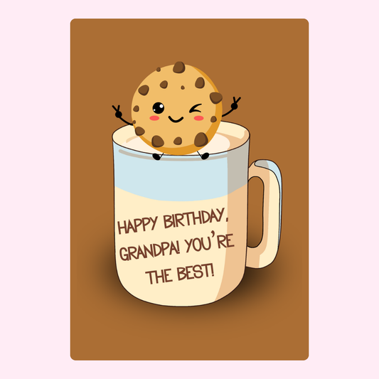 Happy Birthday Grandpa card with cookie and milk