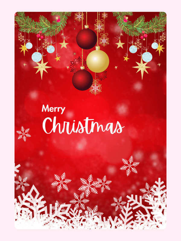 Christmas greeting card with snowflakes and ornaments