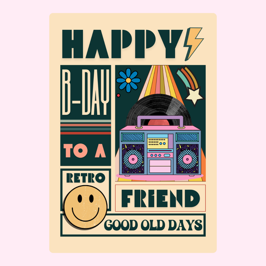 Retro birthday card with boombox