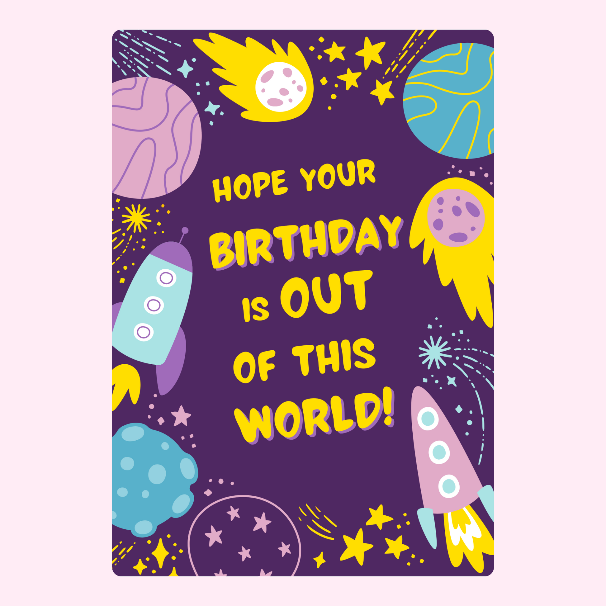Birthday card with space theme.