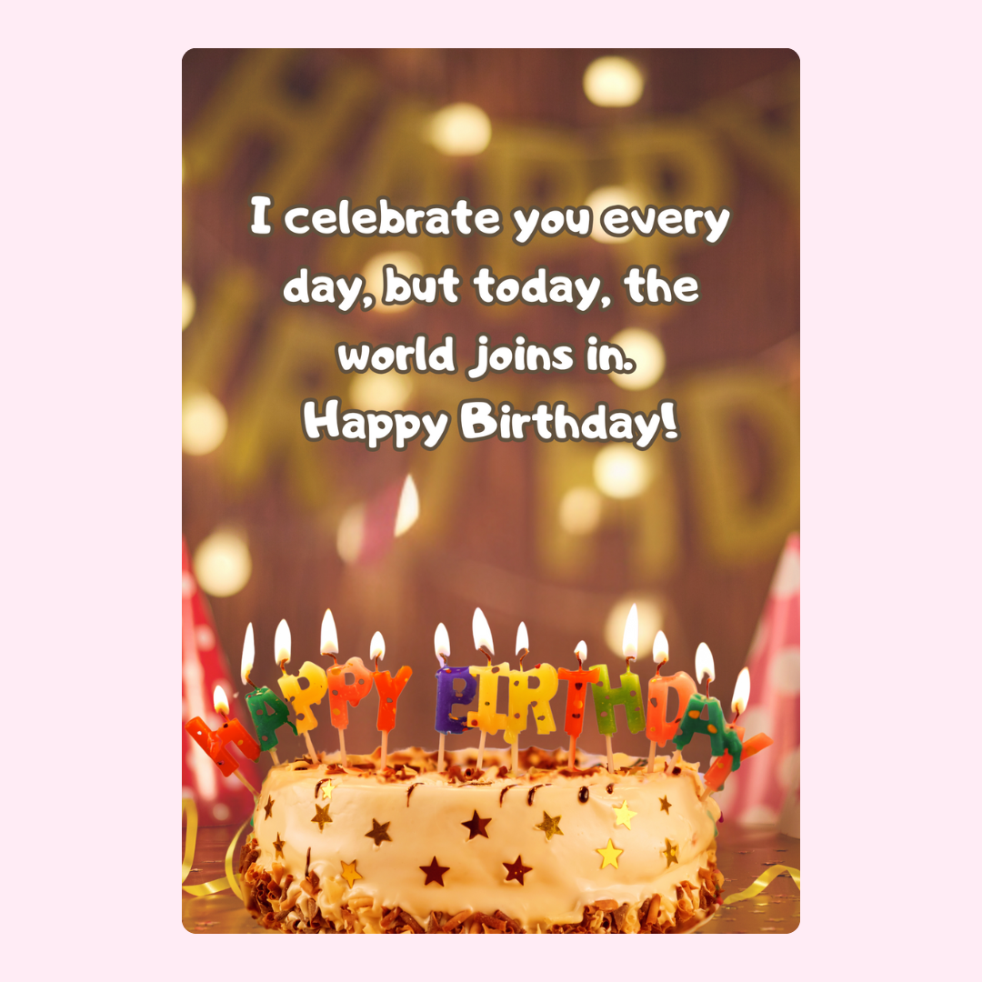 Birthday cake with candles saying Happy Birthday