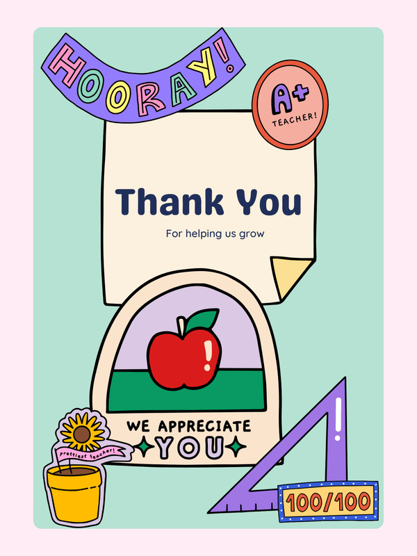 Teacher thank you card, Hooray! message,...