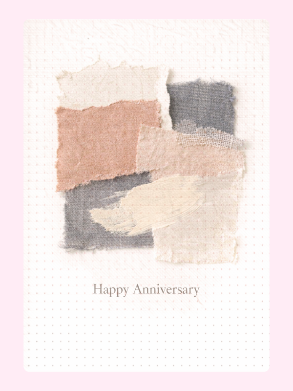 Torn Fabric Collage Anniversary Cake Card