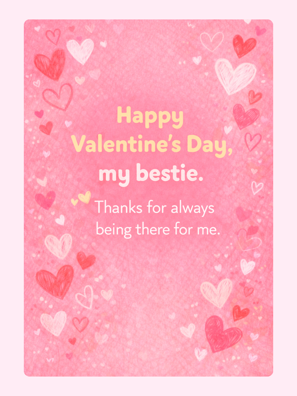 Valentine's Bestie Doodle Hearts Cake Card, for a friend