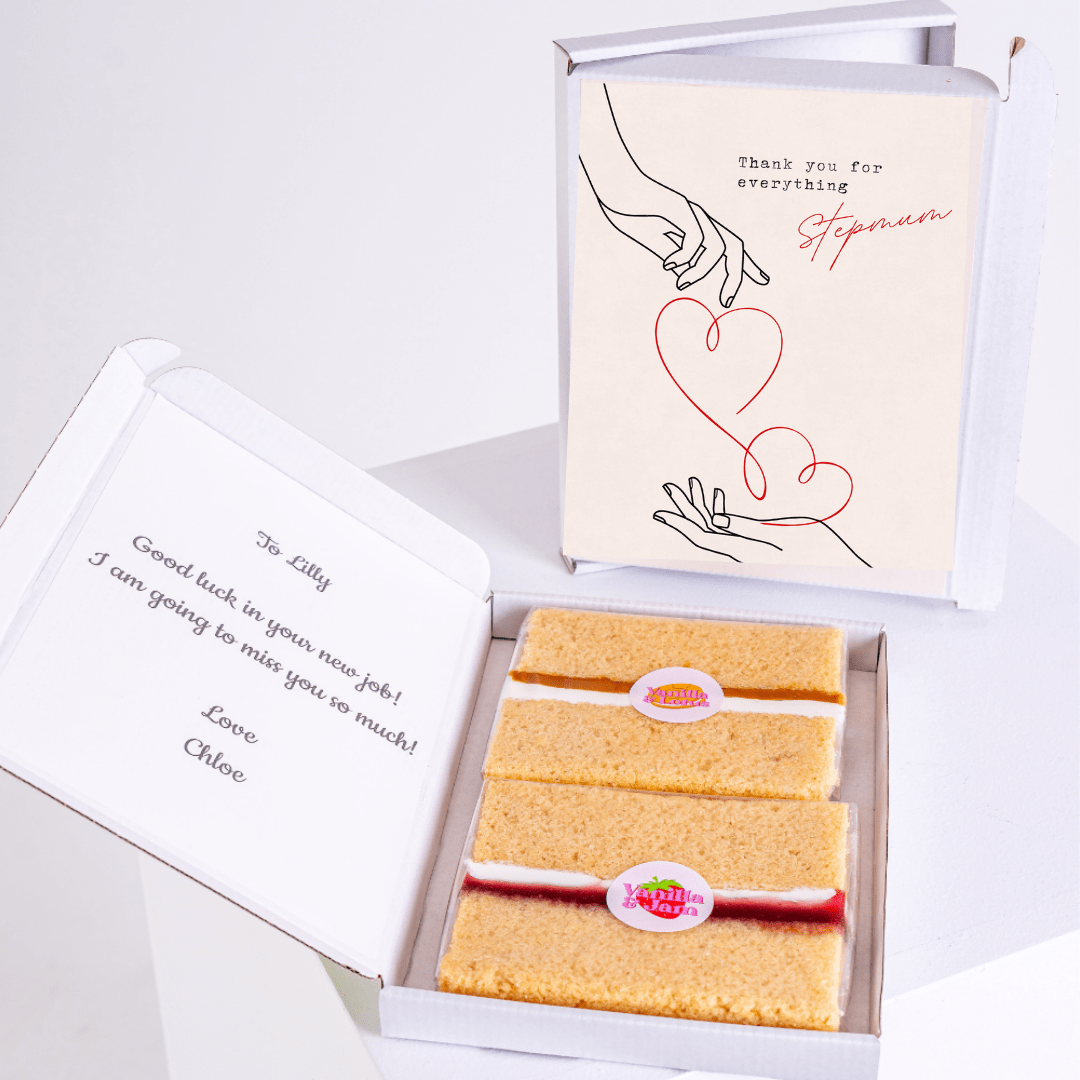 Farewell cake gift for Lilly, with message and Stepmam card.