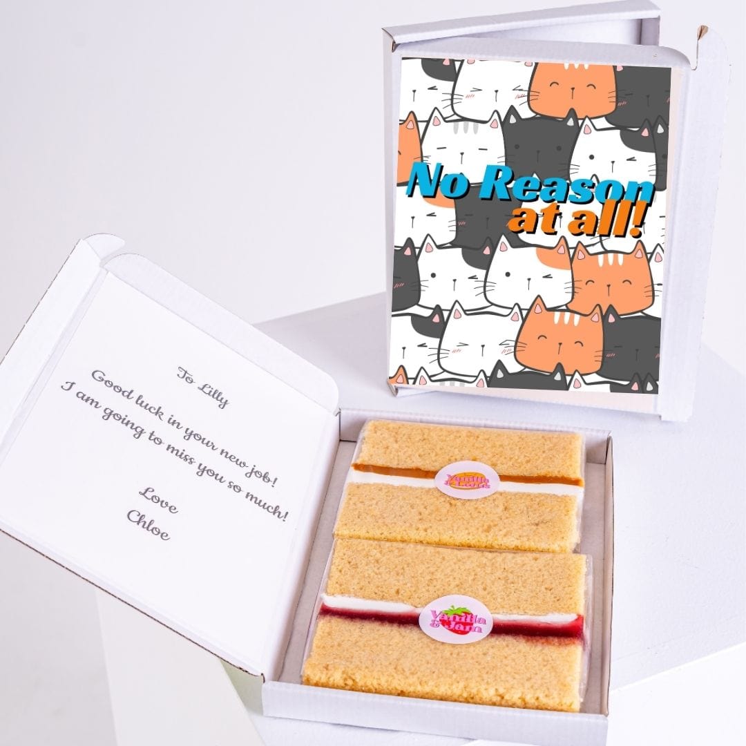Cake gift box with No Reason at all! for Lilly's new job.