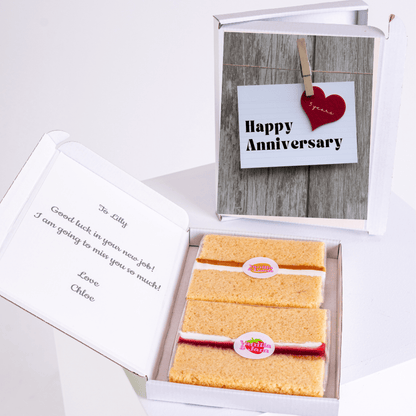 Anniversary cake gift box for Lilly, featuring well wishes.