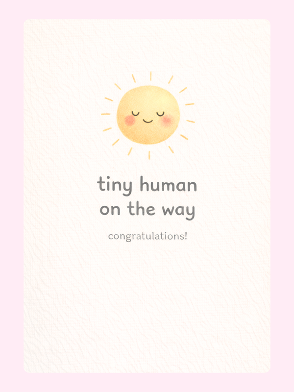 Tiny Human On The Way Pregnancy Cake Card letterbox cake card with freshly baked cake slices
