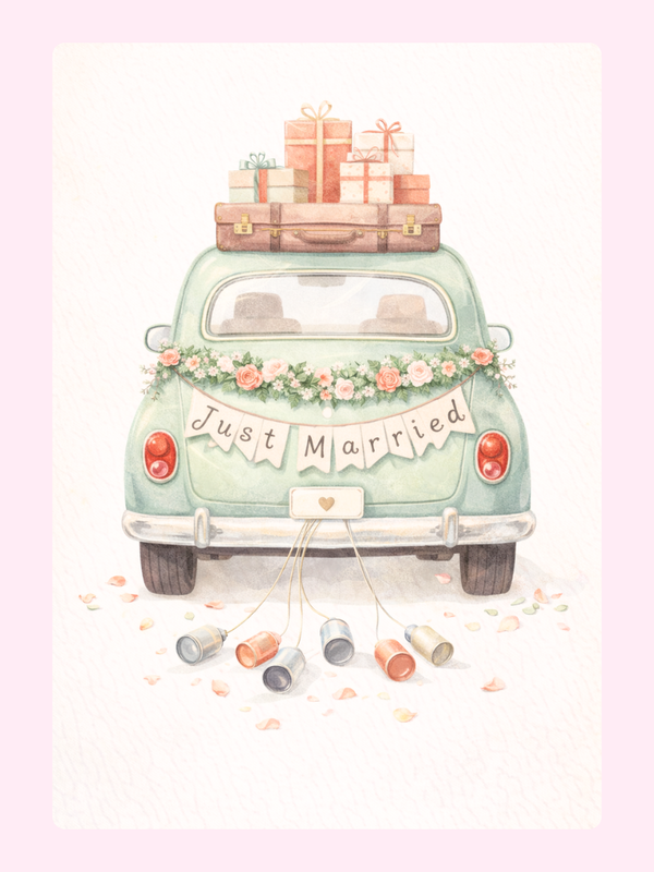 Just Married Wedding Car Cake Card