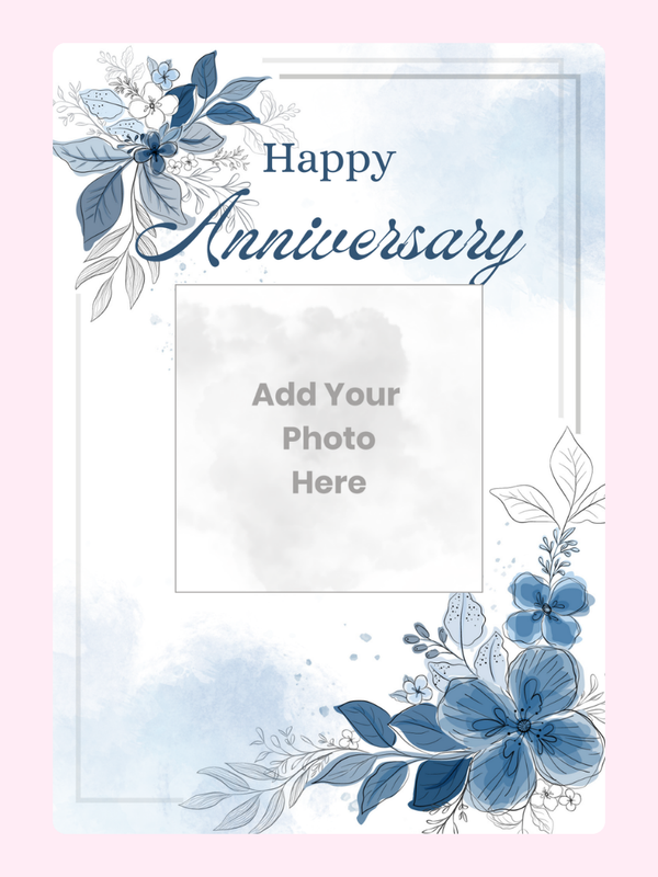 Blue Floral Photo Upload Anniversary Cake Card letterbox cake card with freshly baked cake slices