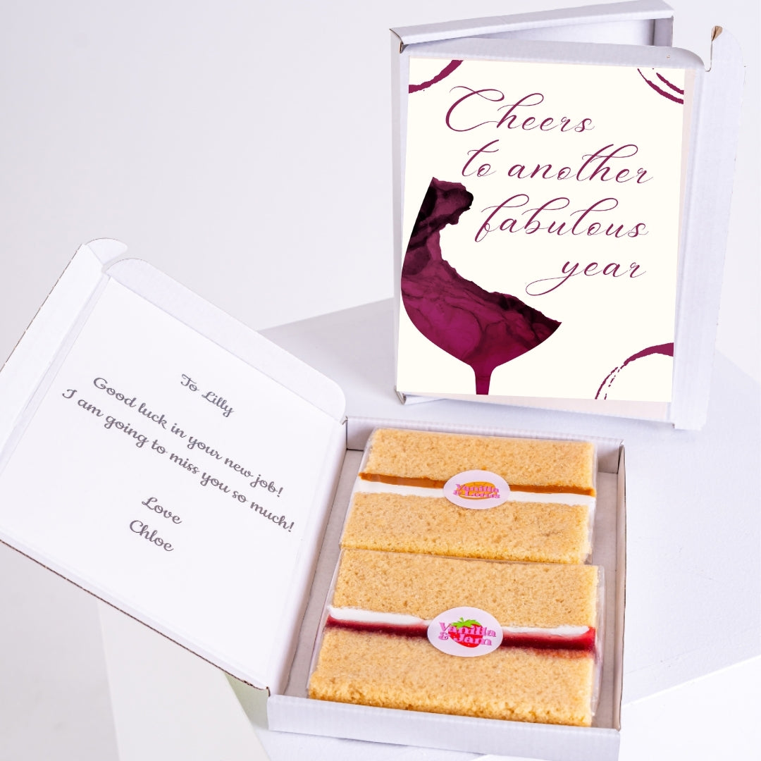 Letterbox cake with cheers birthday design