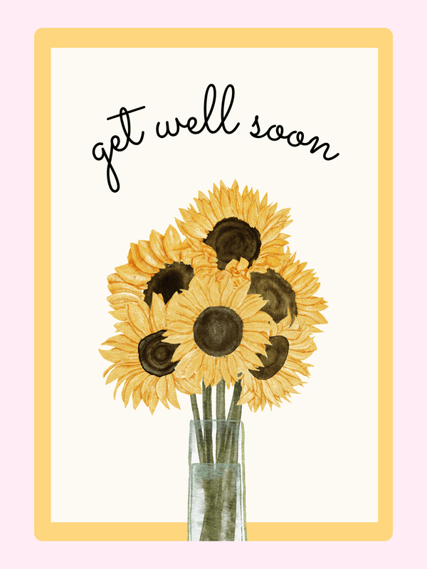 Get well soon card with sunflowers