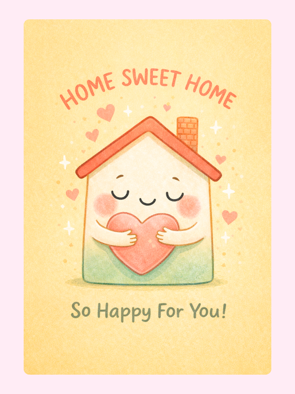 Home Sweet Home Hug New Home Cake Card letterbox cake card with freshly baked cake slices