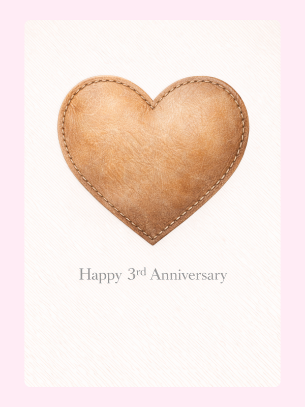 Stitched Leather Heart 3rd Anniversary Cake Card