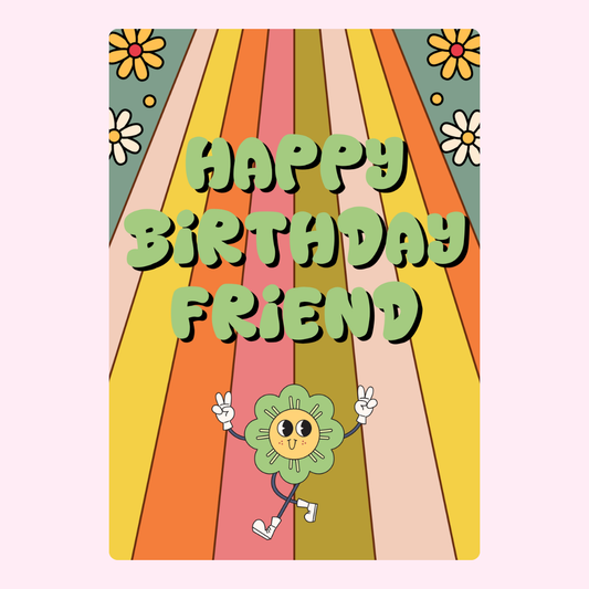 Happy birthday friend card with groovy flower - 13