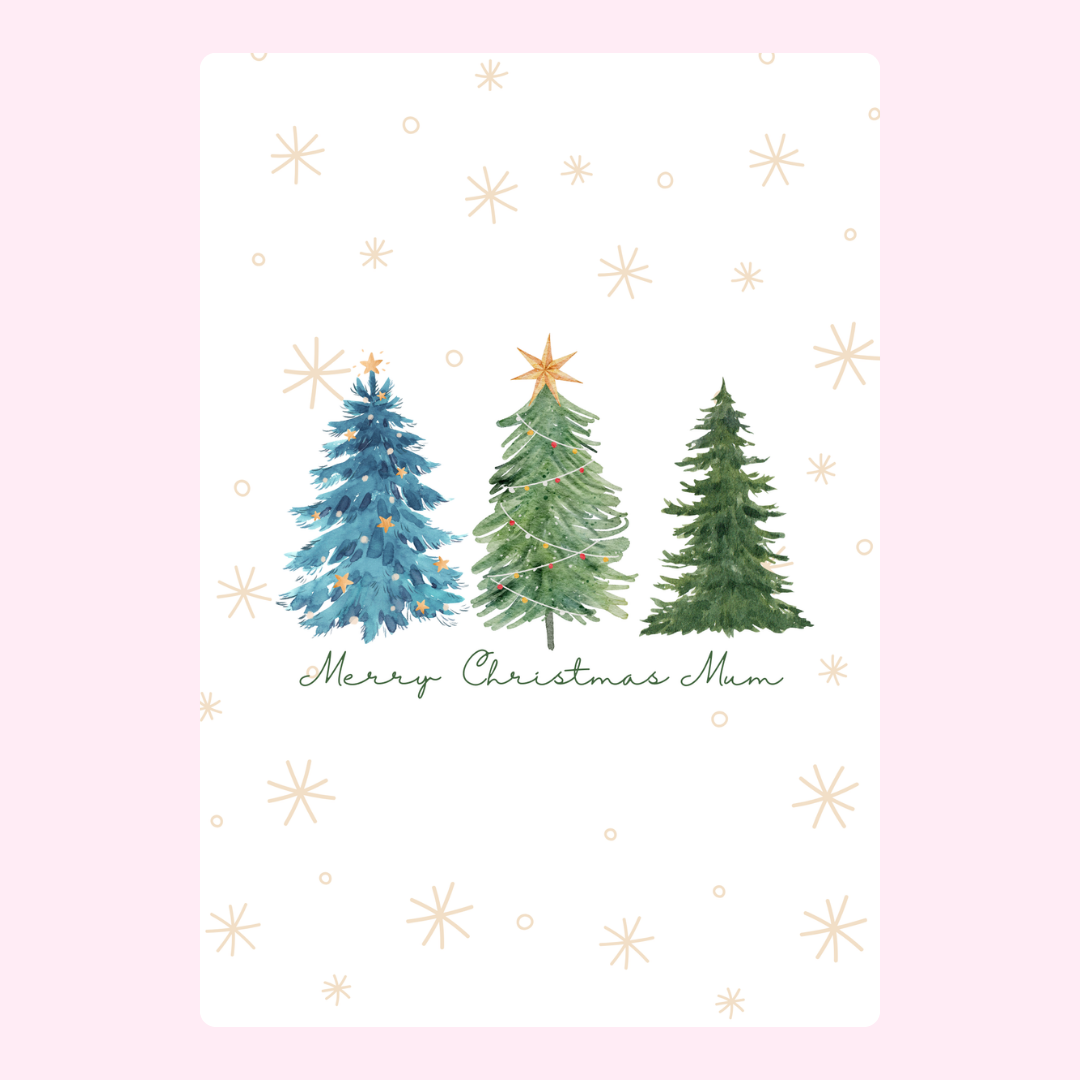Christmas card with trees, Merry Christmas Mum