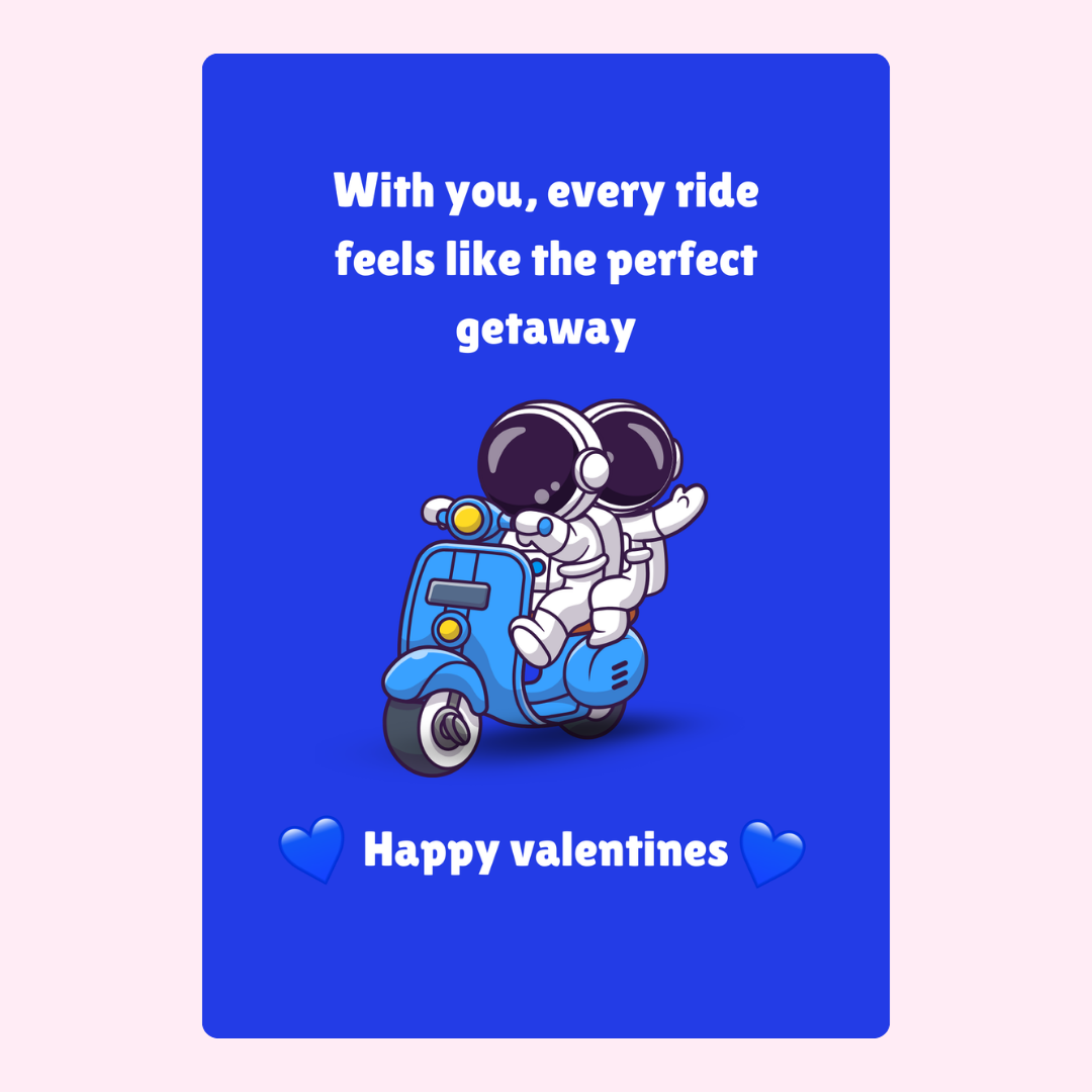 Valentine's Day card with astronauts on scooter - perfect getaway
