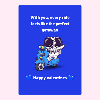 Valentine's Day card with astronauts on scooter - perfect getaway