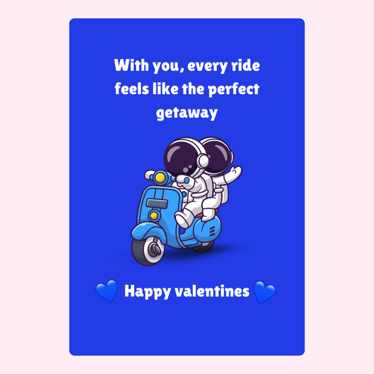Valentine's Day card with astronauts on scooter - perfect getaway