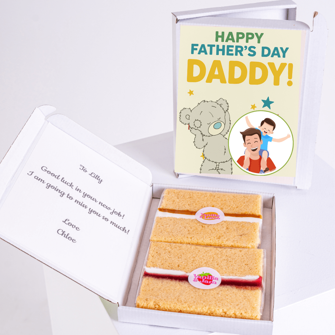 Father's Day cake gift box with Happy Father's Day Daddy card.