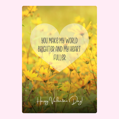 Valentine's Day card with yellow flowers and loving message.