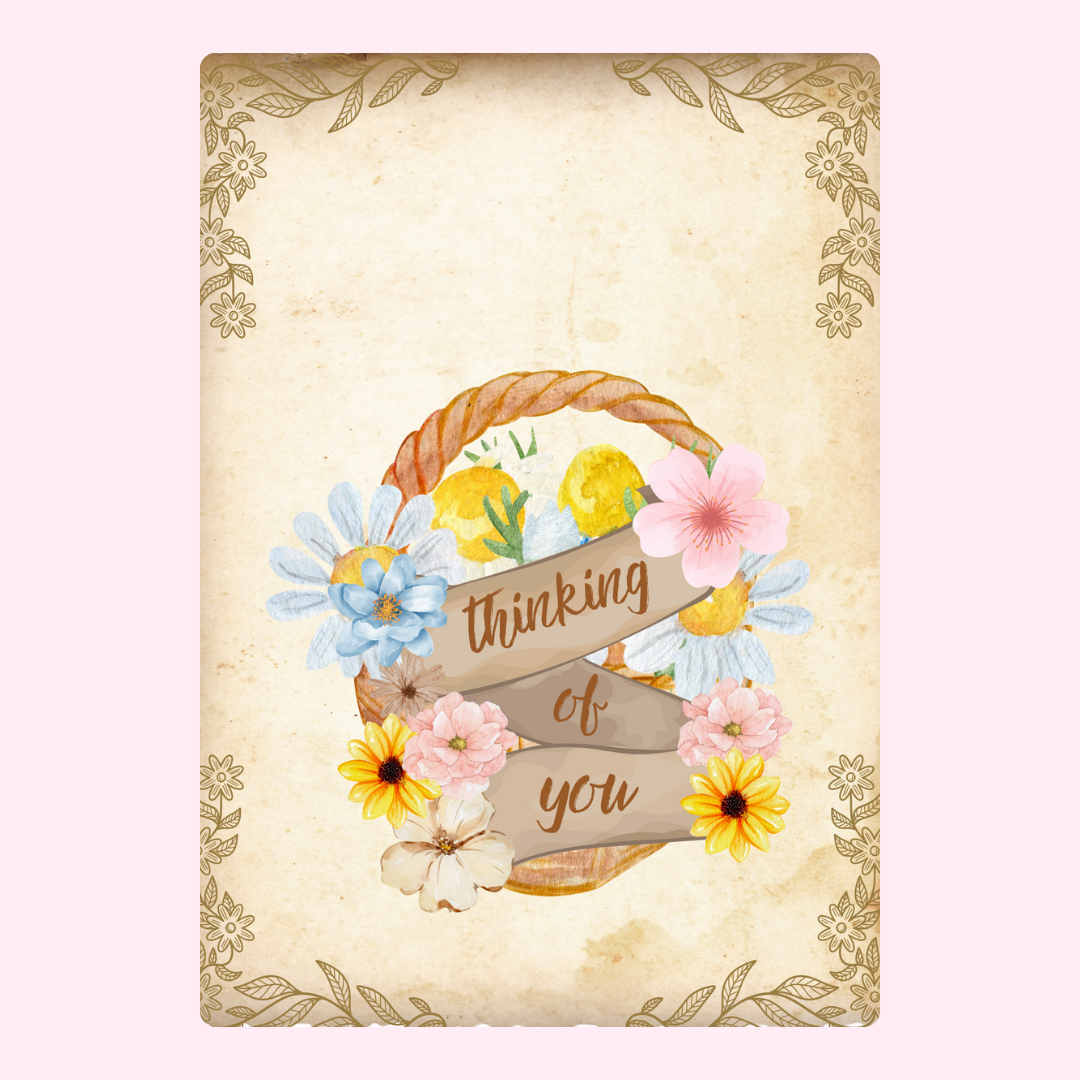 Thinking of you card with flowers in a basket