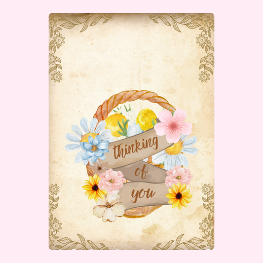 Thinking of you card with flowers in a basket