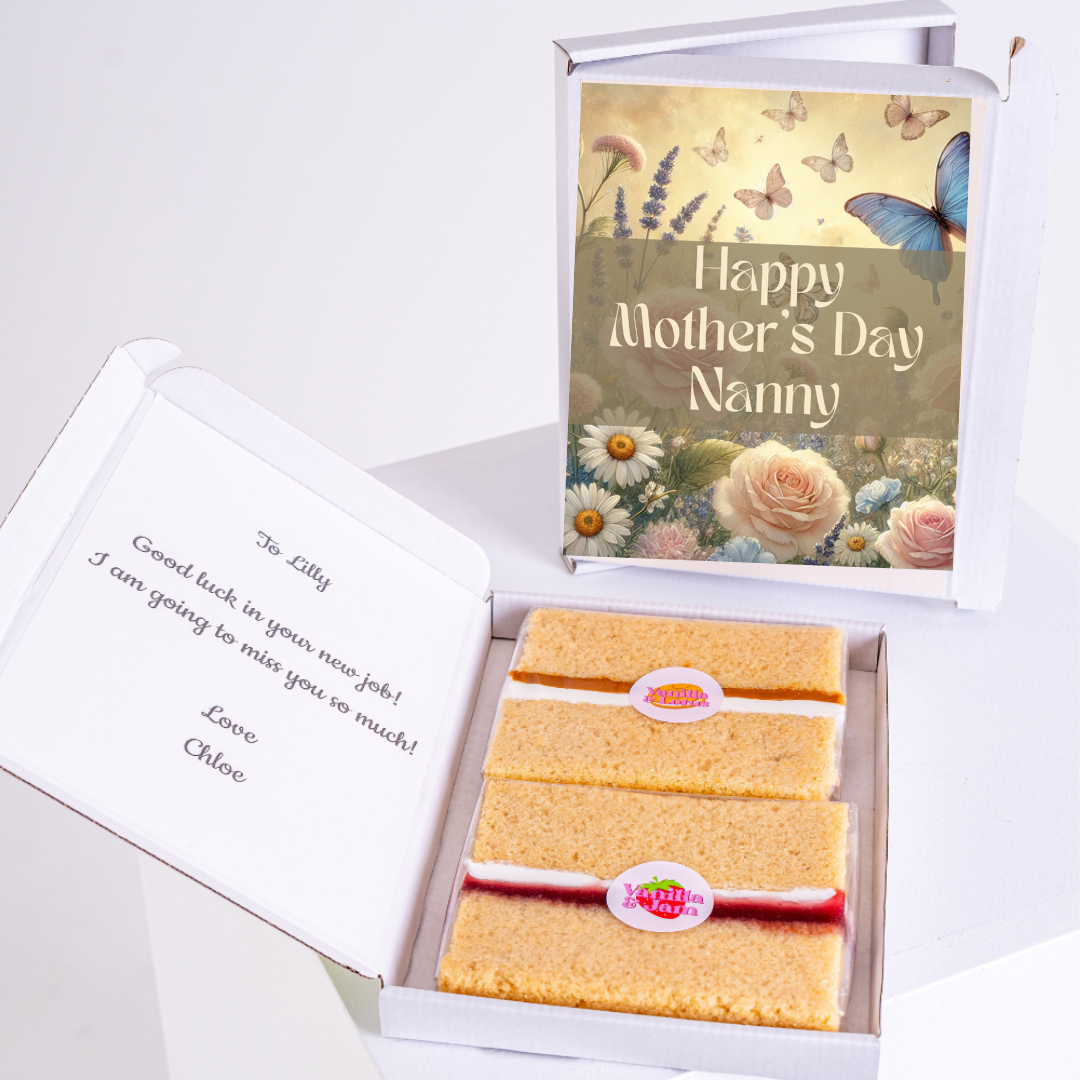 Mother's Day cake gift box for Nanny with a message for Lilly.