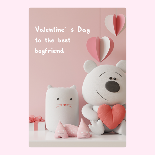 Valentine's Day card for boyfriend with bear and cat