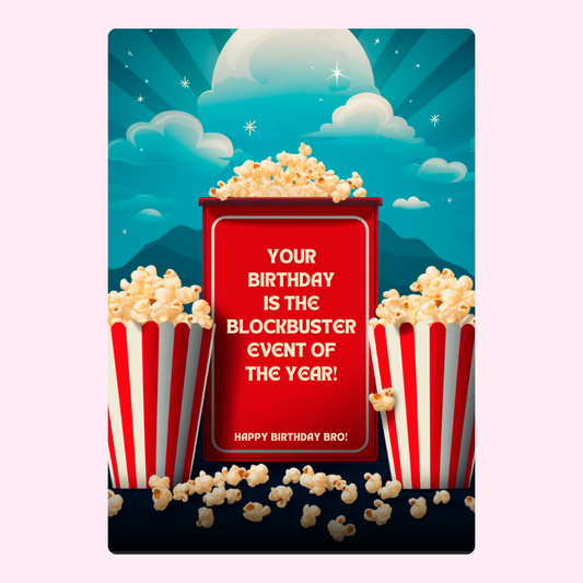 Birthday card with popcorn and movie quote.