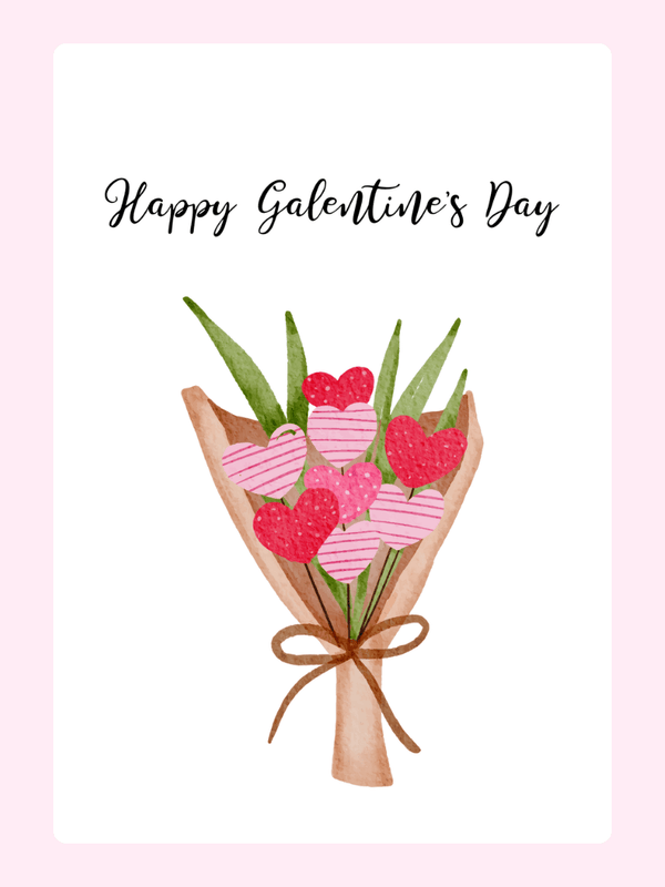 Galentine's Day card with heart bouquet