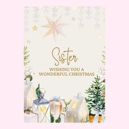 Christmas card for sister with festive decorations
