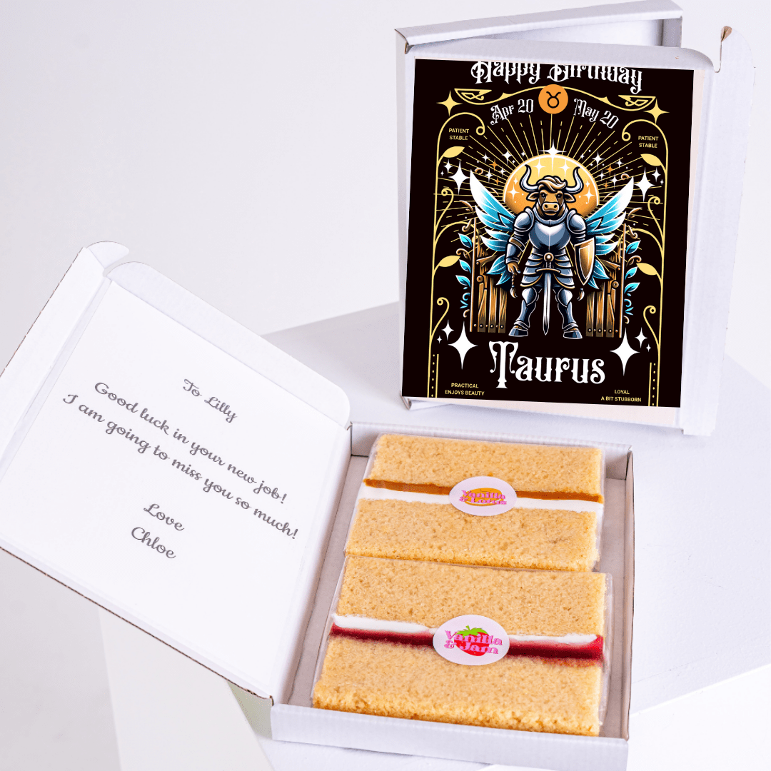 Taurus birthday cake gift box for Lilly, card & message.
