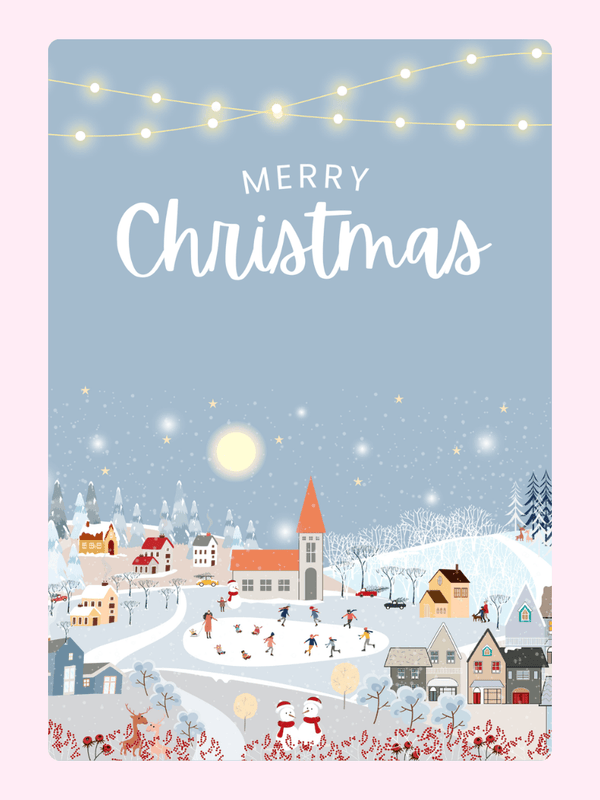Christmas card illustration with winter village scene