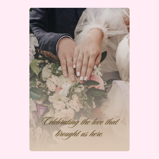 Wedding hands over bouquet, celebrating love