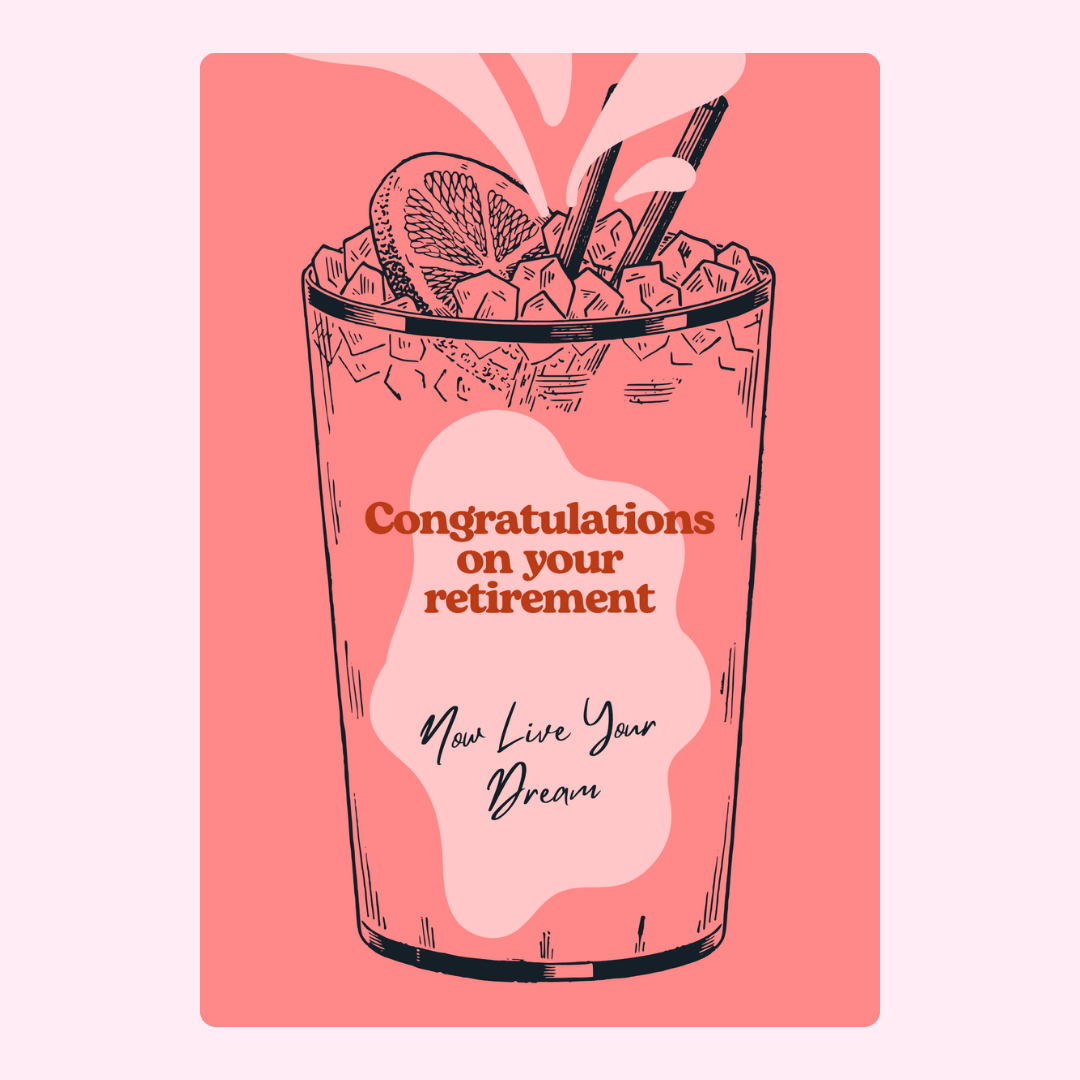 Retirement card with cocktail illustration
