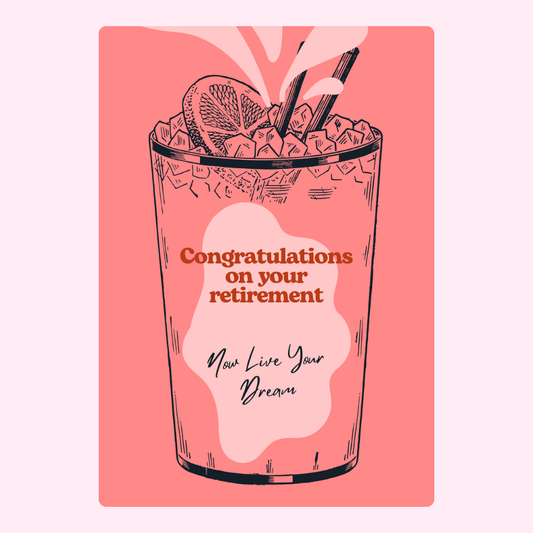 Retirement card with cocktail illustration