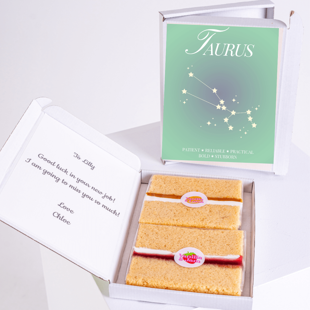 Taurus cake gift box with personalized message for Lilly