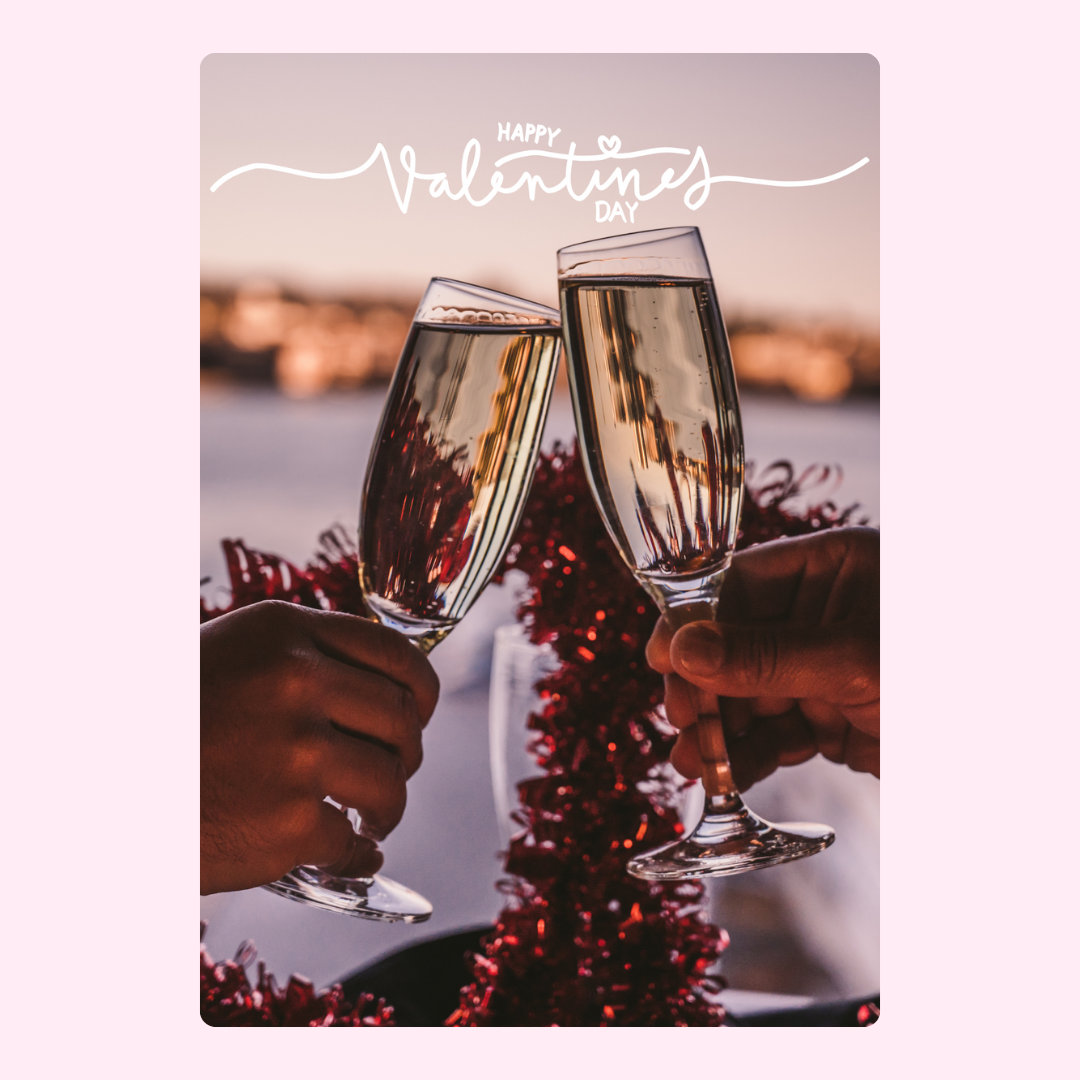 Happy Valentine's Day toast with champagne