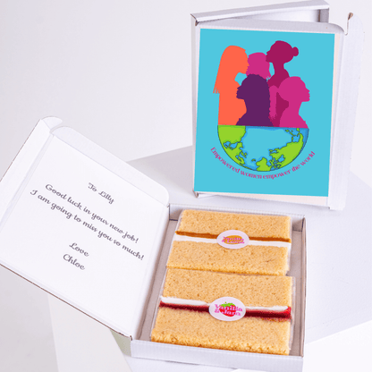 Gift box with cake and message Good luck in your new job!