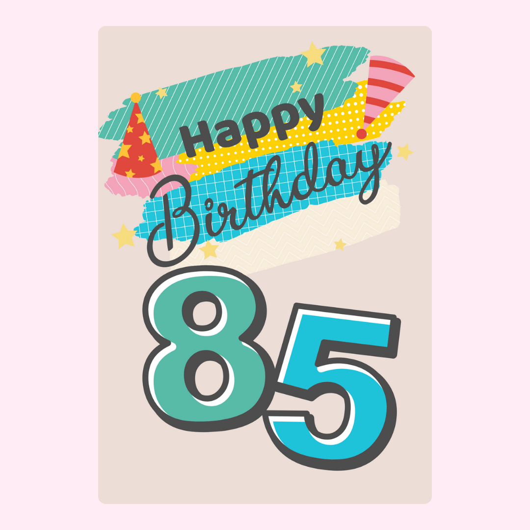 Happy 85th Birthday card with colorful decorations