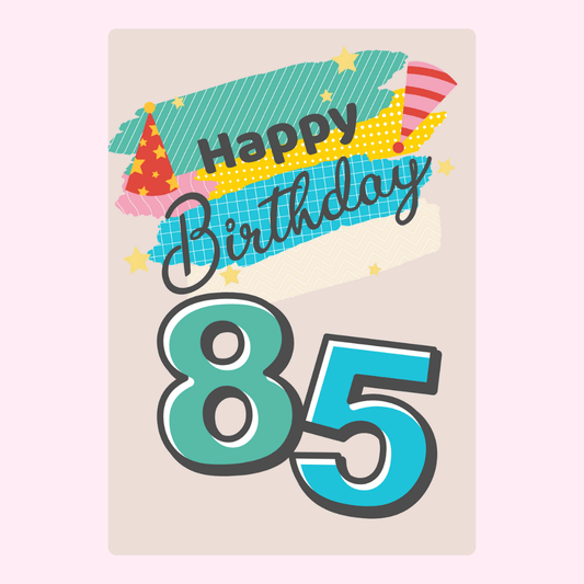 Happy 85th Birthday card with colorful decorations