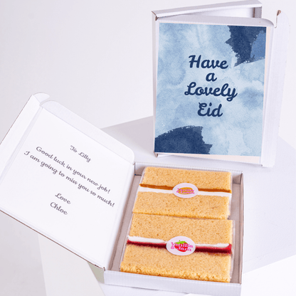 Eid cake gift box with Have a Lovely Eid card for Lilly.