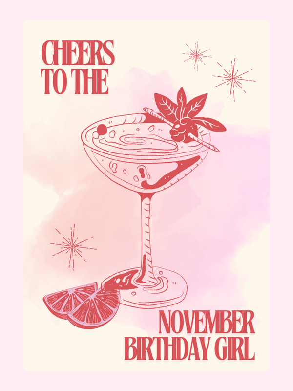 November birthday girl cocktail card