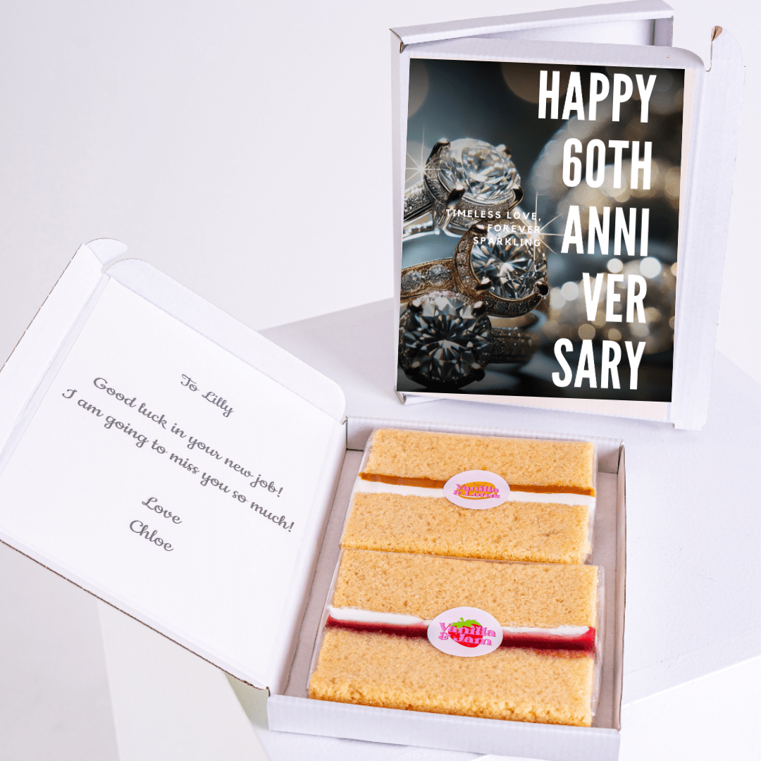 60th Anniversary gift box with cake and card for Lilly