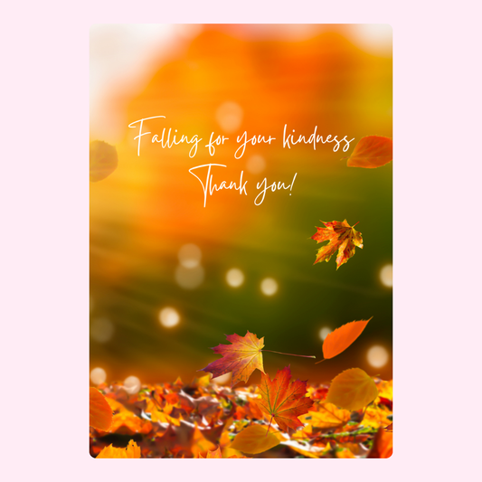 Autumn thank you card with falling leaves